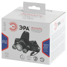 Фонарь светодиодный GA-809 налобный аккумуляторный, трехламповый High Power Headlamp 5 Вт CREE, алюминий, ЭРА