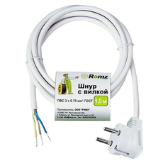 Сетевой шнур с вилкой 3x0,75 1,5 м. 6 А, белый