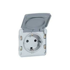 Розетка одинарная Plexo Schuko 2К+З с заземлением 16А с крышкой безвинтовой зажим механизм серый 069570 Legrand