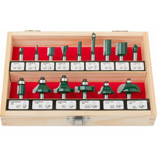 Фрезы по дереву кромочные, набор 15 шт, деревянный бокс, хвостовик 8 мм FIT 36579