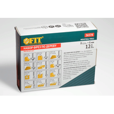 Фрезы по дереву кромочные, набор 12 шт, деревянный бокс, хвостовик 8 мм FIT 36578