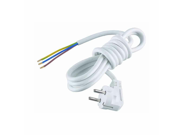 Сетевой шнур с вилкой ПВС 3x0.75, 1.5м с з/к, белый LUX