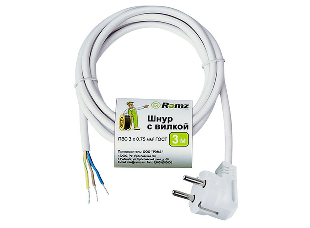Сетевой шнур с вилкой 3x0,75 3 м. 6 А, белый