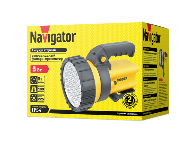 Фонарь Navigator 94 966 NPT-SP10-ACCU Прожект. 37LED, аккум.4В, 4Ач.