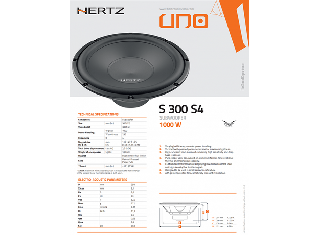 Сабвуфер Hertz UNO S 300 S4 Subwoofer