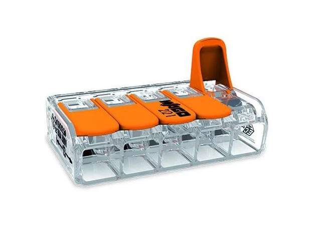 Клемма для 5 проводников универсальная с рычагом, прозрачная 0,5 - 6,0 мм2 221-615 WAGO