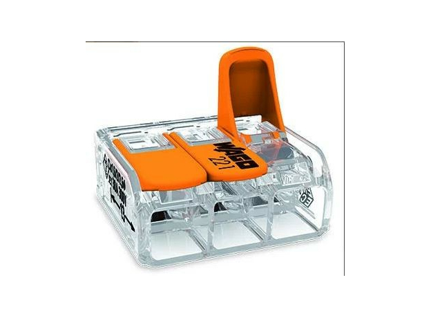 Клемма для 3 проводников универсальная с рычагом, прозрачная 0,5 - 6,0 мм. (30 шт) 221-613 WAGO