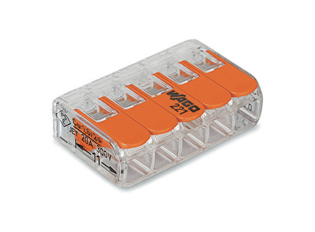 Клемма для 5 проводников универсальная с рычагом, прозрачная 0,14 - 4,0 мм. 221-415 WAGO