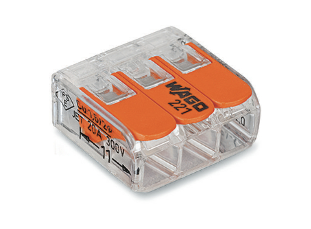 Клемма для 3 проводников универсальная с рычагом, прозрачная 0,14 - 4,0 мм. 221-413 WAGO