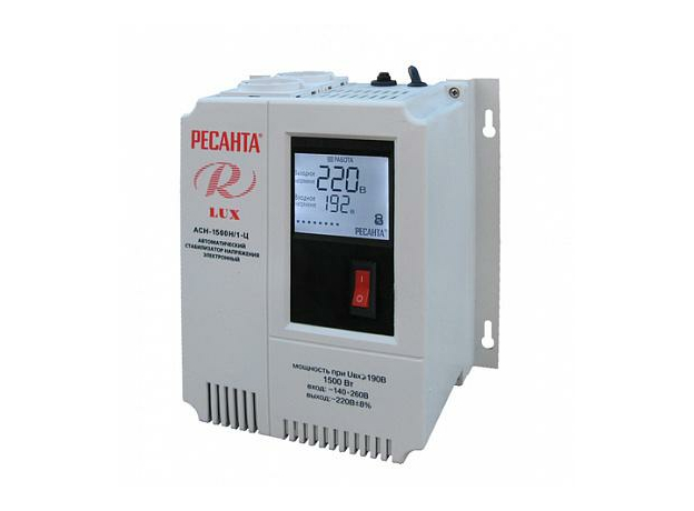 Стабилизатор напряжения однофазный настенный АСН-1500Н/1-Ц Lux релейный 63/6/20 Ресанта