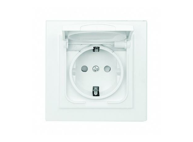 Розетка одинарная Минск скрытой установки IP44 с заземлением со шторками 16А с крышкой в сборе белый ERR16-029-100-44 EKF