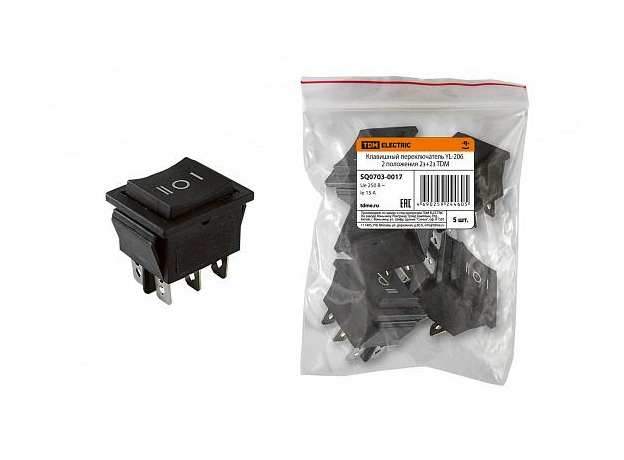 Клавишный переключатель YL-206 черный 3 положения 2з+2з TDM SQ0703-0017