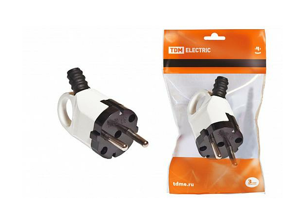 Вилка угловая с ушком с заземлением белая 16А 250В SQ1806-0005 TDM