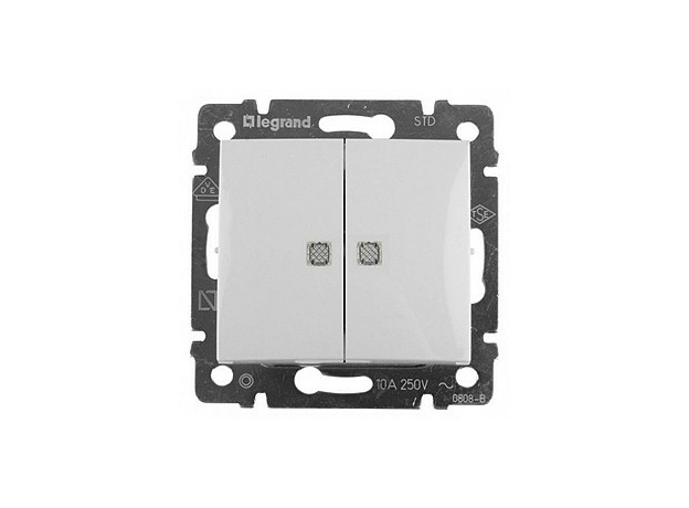 Выключатель двухклавишный Valena скрытой установки IP20 с подсветкой белый 774428 Legrand