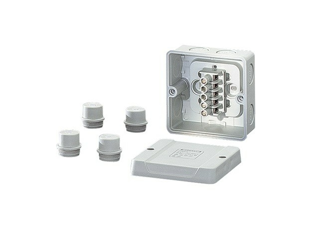 Коробка распределительная открытой установки 88х88х53мм D9025 7вводов M20, зажим 6-13мм,5-вв. 1,5-2,5/4мм2, IP65 6000001 Hensel