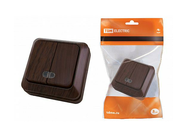 Ладога Выключатель 2-кл. открытой установки с подсветкой IP20 10А бук SQ1801-0030 TDM Ладога Выключатель 2-кл. открытой установки с подсветкой IP20 10А бук SQ1801-0030 TDM