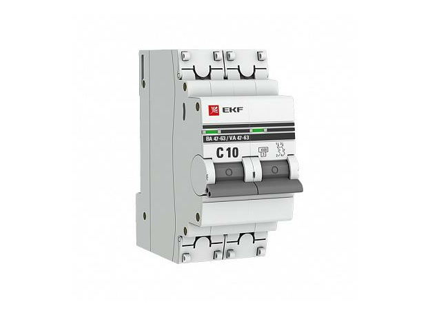 Автоматический выключатель модульный ВА47-63 двухполюсный 2п 10А C 4,5кA AC (перемен.) под опломбировку mcb4763-2-10C-pro EKF