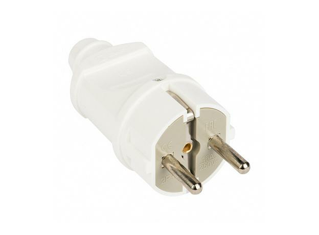 Вилка прямая с заземлением белая 16А 250В (AVP16-10) EKF