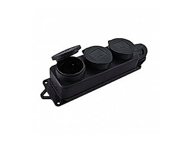 Розетка трехместная с защитными крышками каучуковая 230В, 2P+PE, 16A, IP44 EKF PROxima RPS-015-16-230-44