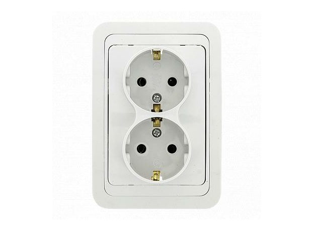 Лондон Розетка 2-местная с заземлением 16А белая EER16-128-10 EKF Proxima