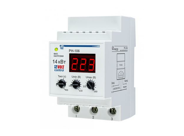 Реле напряжения РН-106 220/230В, 63А, 47-65Гц от недопустимых колебаний напряжения и обрыва нейтрали, Novatek Electro