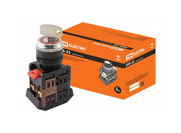 Переключатель АKS-22 черный с ключом на 2 фиксир.положения I-O 1з+1р SQ0703-0005 TDM