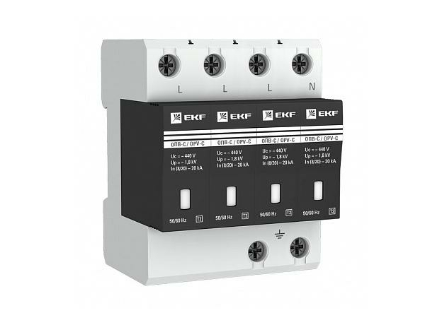 Ограничитель импульсных напряжений ОПВ-C/4P In 20кА 400В (с сигнализацией) (opv-c4) EKF