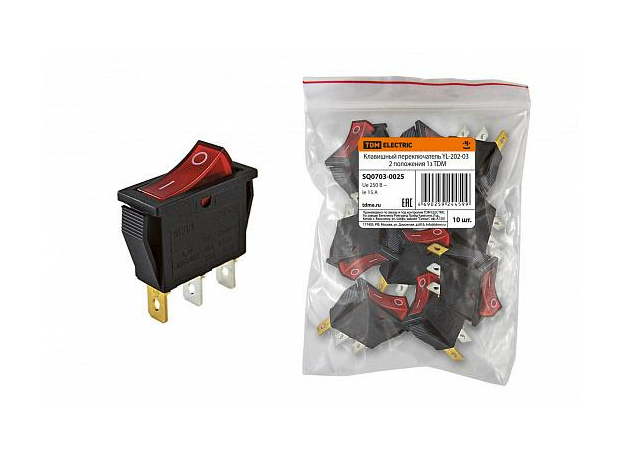 Клавишный переключатель YL-202-03 черный корпус красная клавиша 2 пол 1з TDM SQ0703-0025