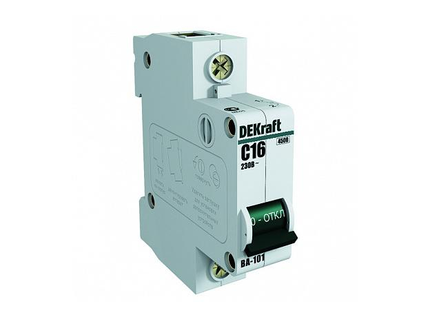 Автоматический выключатель модульный DeKraft ВА-101 однополюсный 6А C 4,5кA (11052DEK)