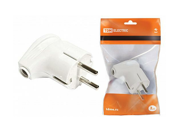 Вилка угловая с/з белая 16А 250В /30шт/ SQ1806-0007 TDM