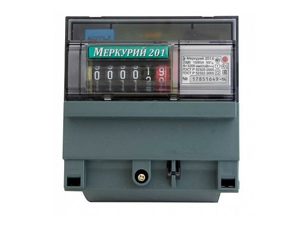 Счетчик электроэнергии однофазный однотарифный Меркурий-201. 6 10-80А 220В импульсный выход DIN ОУ Инкотекс