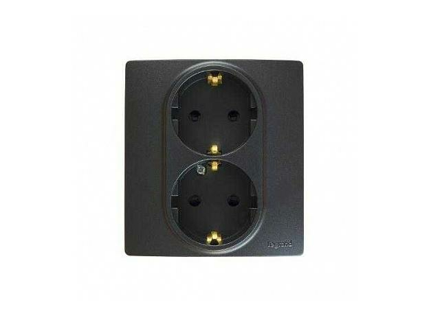 Etika антрацит Розетка двойная 16А со шторками с заземлением 672633 Legrand