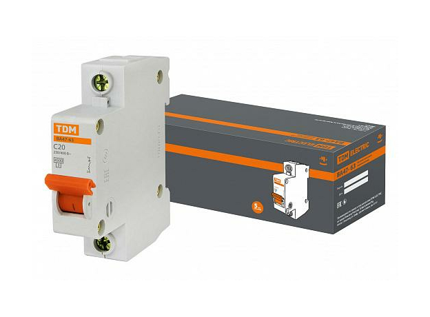 Автоматический выключатель модульный TDM ВА47-63 1п 20А C 4,5кA (SQ0218-0004) Автоматический выключатель модульный TDM ВА47-63 1п 20А C 4,5кA (SQ0218-0004)