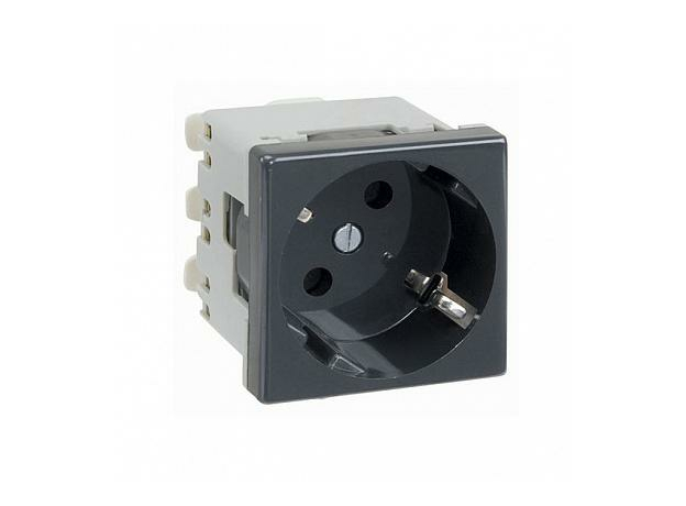 Simon Connect Розетка графит одноместная с ЗК Schuko, 16А 250В, 45х45мм, винтовые клеммыK01-14
