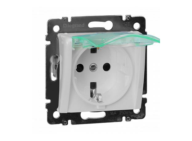 Розетка одноместная Valena скрытой установки IP44 с заземлением со шторками 16А белый 774220 Legrand
