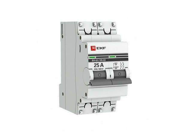 Выключатель нагрузки ВН-63 2п 25А 230В на DIN-рейку под опломбировку SL63-2-25-pro EKF