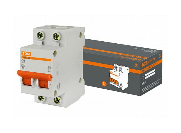 Автоматический выключатель модульный TDM ВА47-63 2п 6А C 4,5кA (SQ0218-0026)