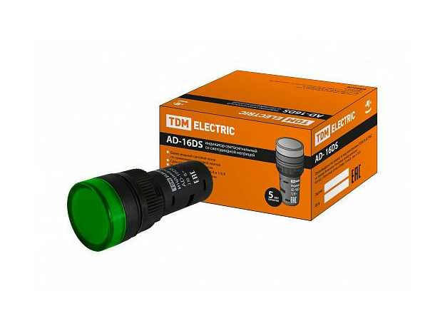 Лампа AD-16DS светодиодная матрица d16мм зеленый 230В АС SQ0702-0073 TDM