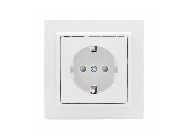 Розетка одинарная Минск скрытой установки с заземлением со шторками 16А в сборе белый ERR16-028-100 EKF