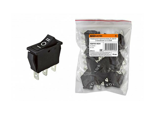 Клавишный переключатель YL-202-01 черный 3 положения 1з+1з TDM SQ0703-0024