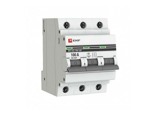 Выключатель нагрузки 3-полюсный ВН-125 3п 100А 400В на DIN-рейку EKF (SL125-3-100-pro)