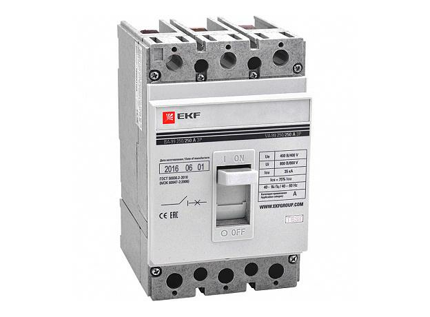 Выключатель автоматический трехполюсный 125А 35кА ВА-99 c термомагнитный регулируемым расцепителем (mccb99-250-125) EKF