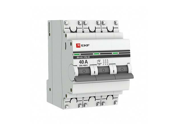 Выключатель нагрузки 3-полюсный ВН-63 3п 40А 400В на DIN-рейку под опломбировку SL63-3-40-pro EKF