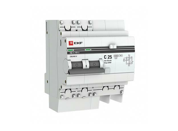 Автоматический выключатель дифференциального тока (дифавтомат) АД-2 25А 30 мА C, PROxima тип AC 4,5 кА под опломбировку DA2-25-30-pro EKF