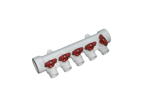 Коллектор PPR 32x20 5 выходов с шаровыми кранами 80919 Пластэк