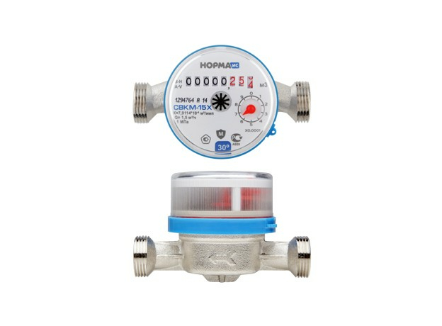Счетчик для холодной воды со сгонами 1/2" НОРМА 100062 СВКМ 15Х d=15мм L=110мм