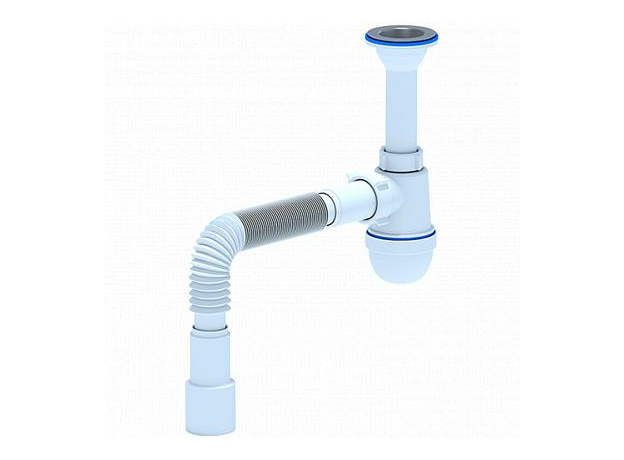 Сифон АНИ Пласт С0515 для умыв/мойки 1 1/2"х40 бутылочный вып с гофр 40/50 нерж/сетка 70мм Длина гофрированной трубы 320-710мм