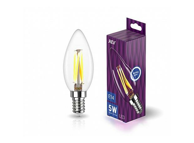 Лампа светодиодная 5Вт Е14 C37 4000К 545Лм прозрачная 230В свеча Filament филаментная декоративная DECO Premium 32360 0 REV