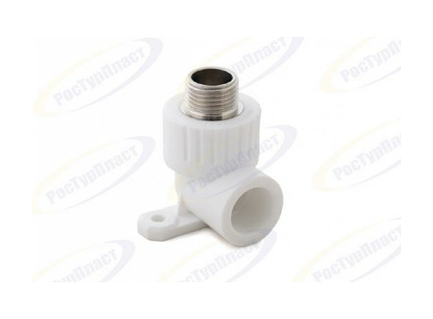 Угольник PPR полипропиленовый комбинированный 20x1/2" НР с креплением (водорозетка) 10806 РосТурПласт Угольник PPR полипропиленовый комбинированный 20x1/2" НР с креплением (водорозетка) 10806 РосТурПласт
