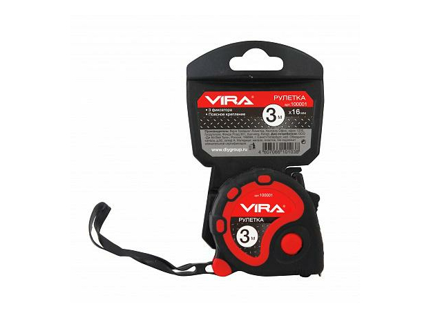Рулетка 3м x 16мм обрезиненный корпус VIRA 100001
